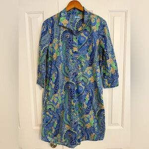 J. McLaughlin Shift Dress, Size Small, Paisley Green and Blue
